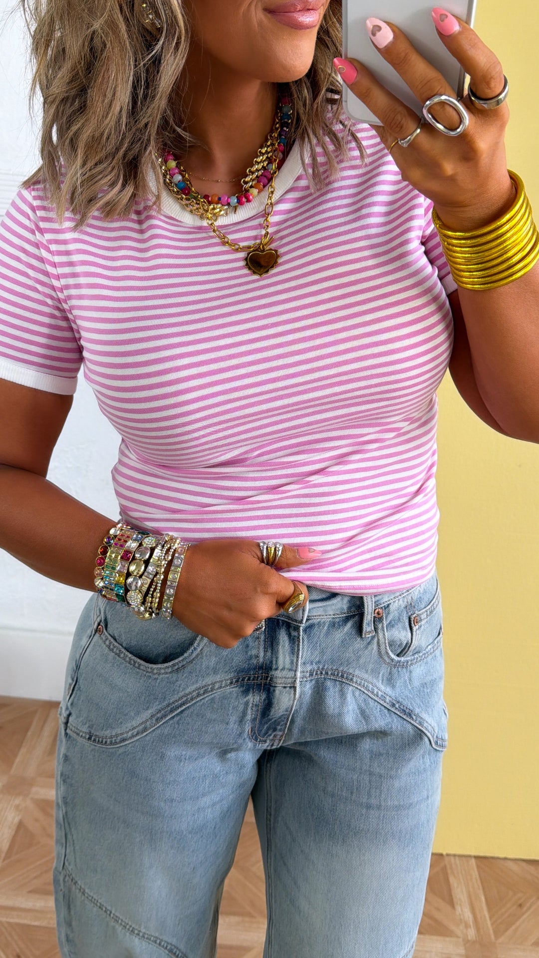 The Spring Striped Tee, Candy Pink
