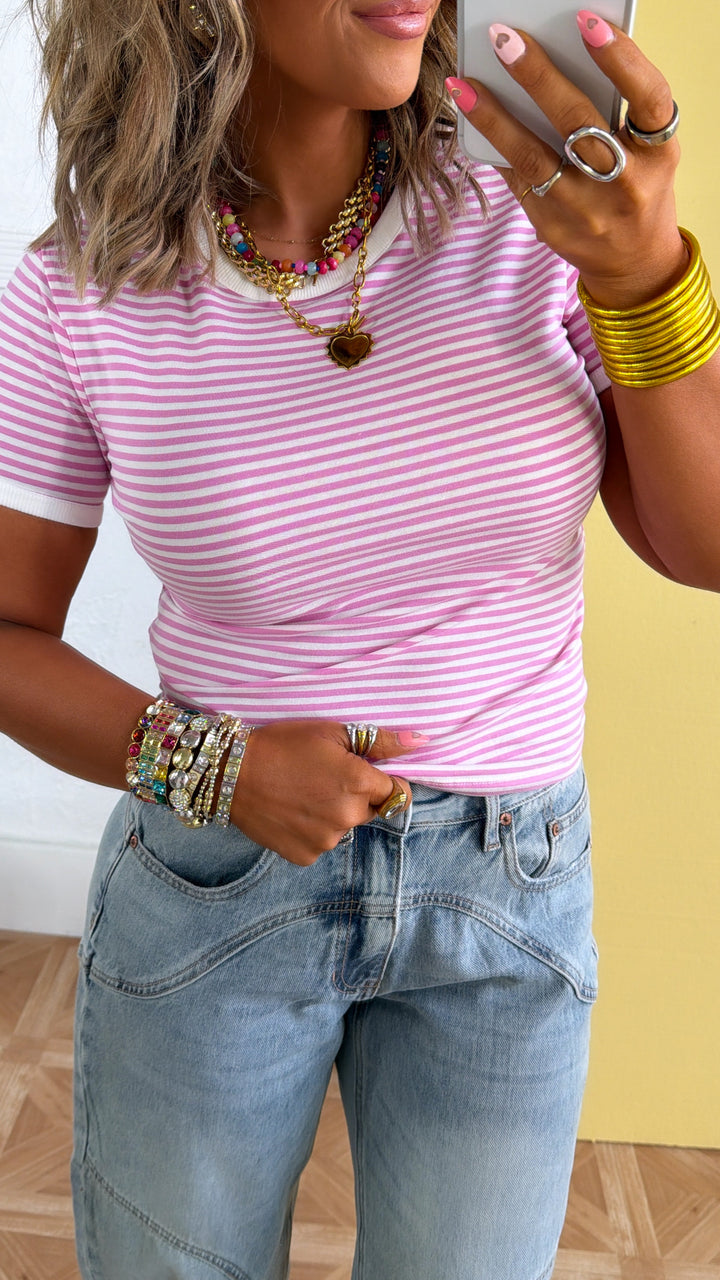 The Spring Striped Tee, Candy Pink
