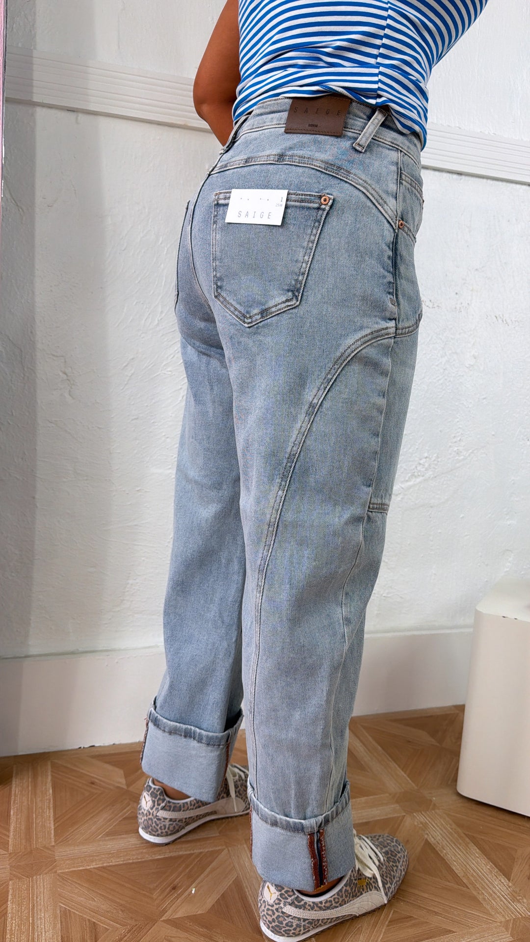 SAIGE: Studio Ready Barrel Jeans, Medium Light