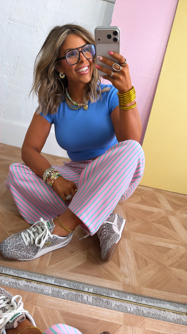 Ribbed Cropped Baby Tee, Marina Blue