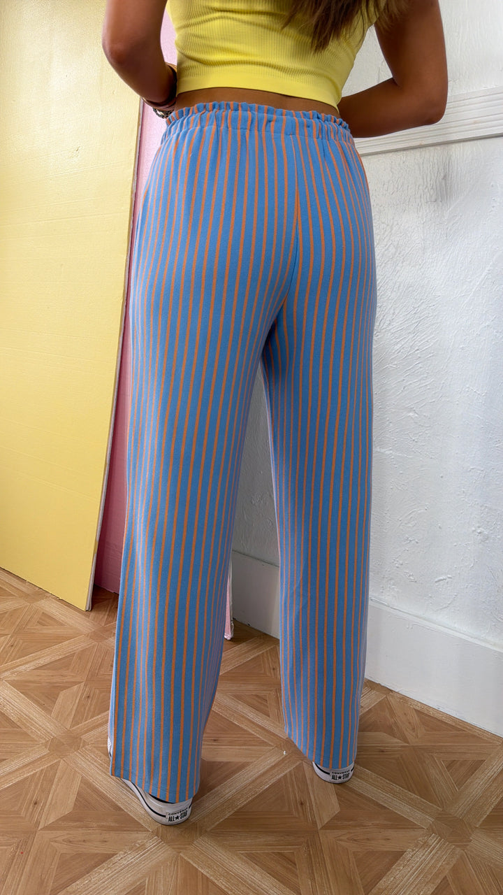 Candy Cloud Striped Pant, Blue/ Citrus