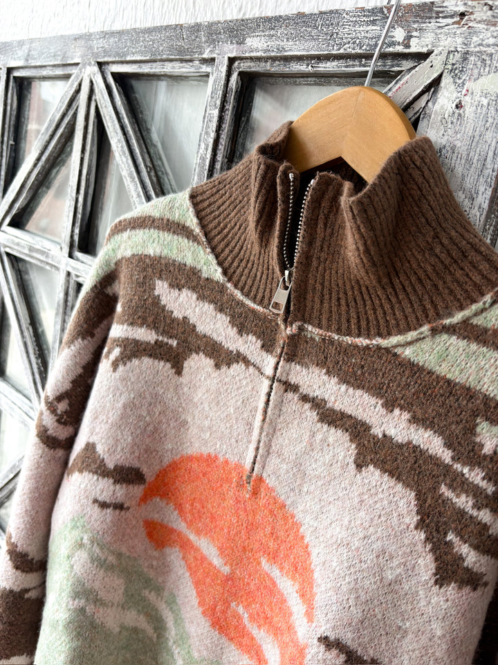 Mountain Top Cozy Quarter Zip, Mocha Multi