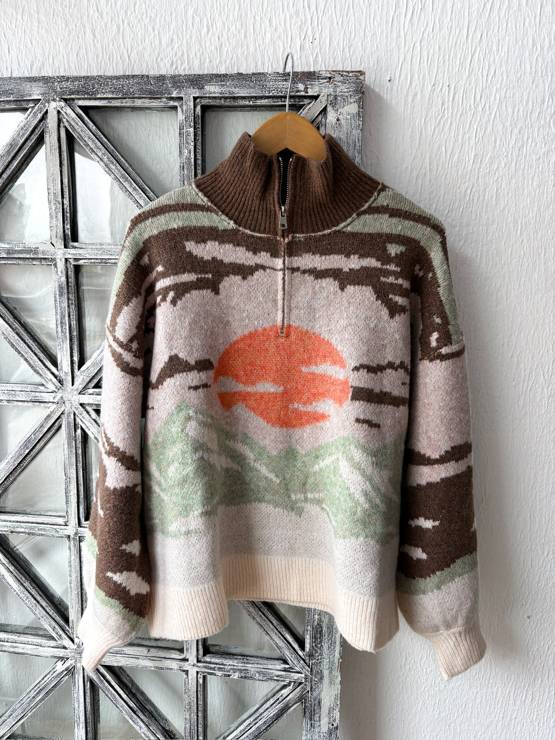 Mountain Top Cozy Quarter Zip, Mocha Multi