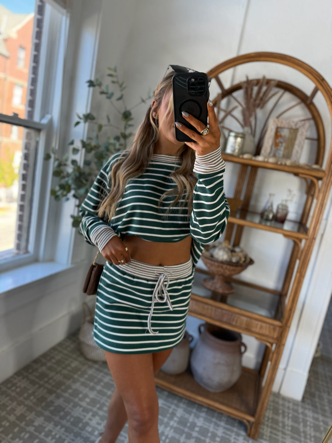 The Stripe Edit Two Piece Set, Juniper Green