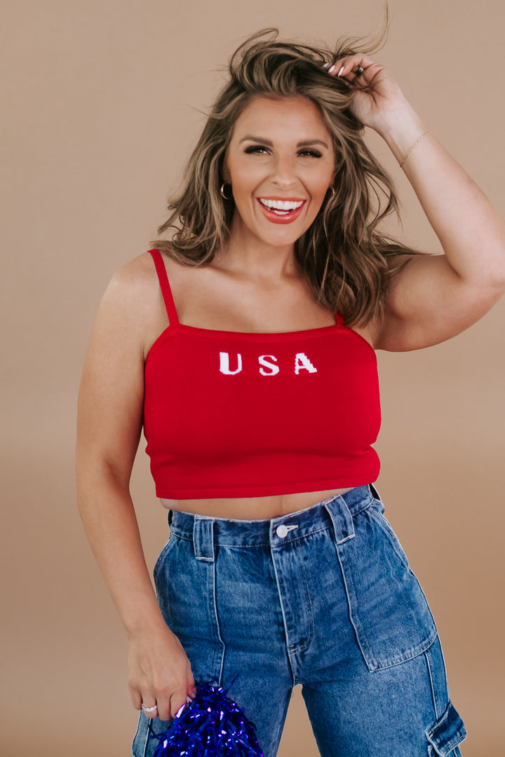 USA Cropped Tank, Red
