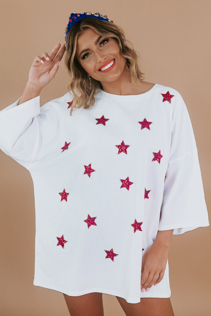 Say It's So Sequin Star Top, White
