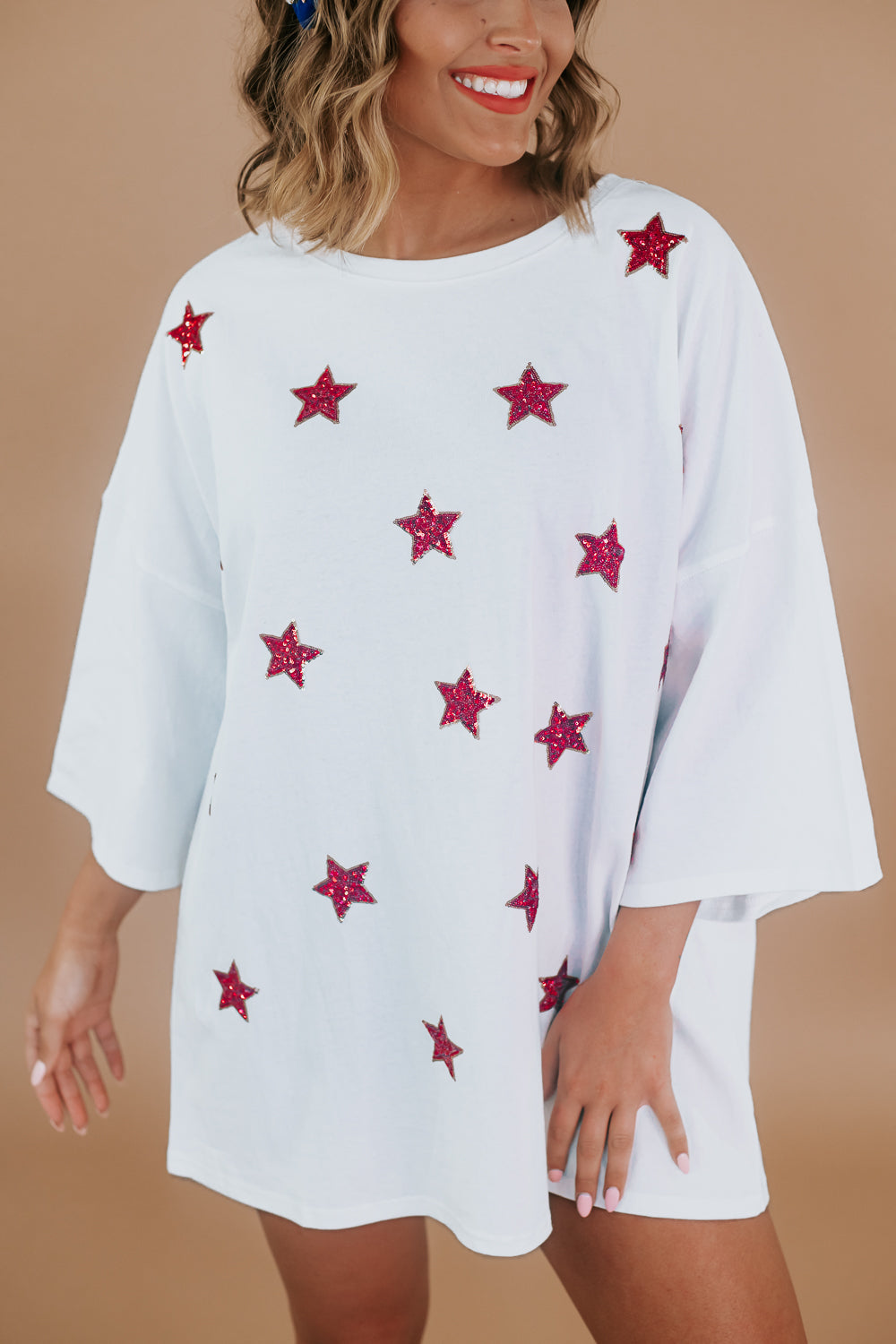 Say It's So Sequin Star Top, White