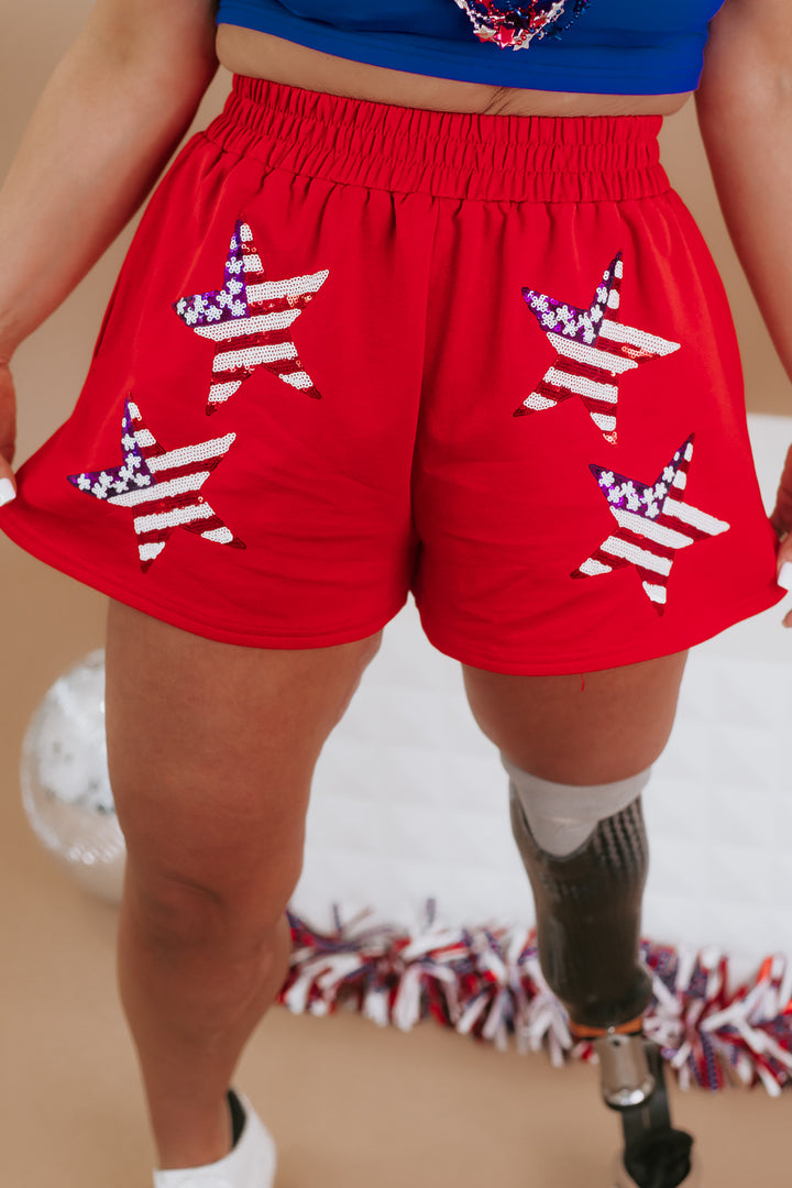 Sequin American Flag Shorts, Red