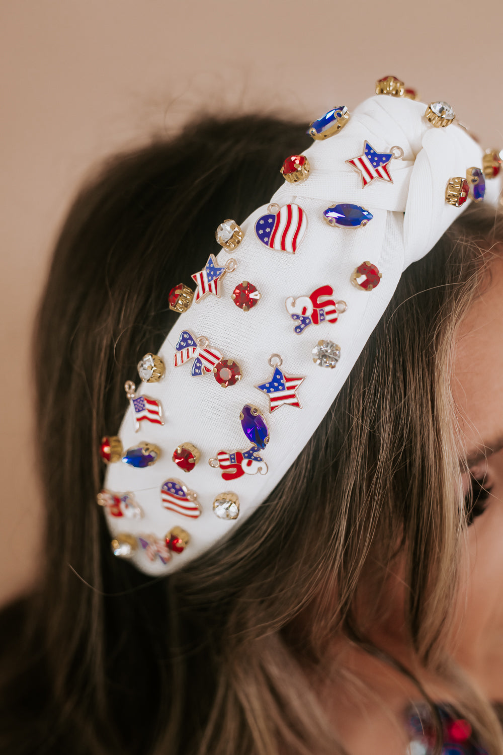 Fourth Of July Beaded Headband, White
