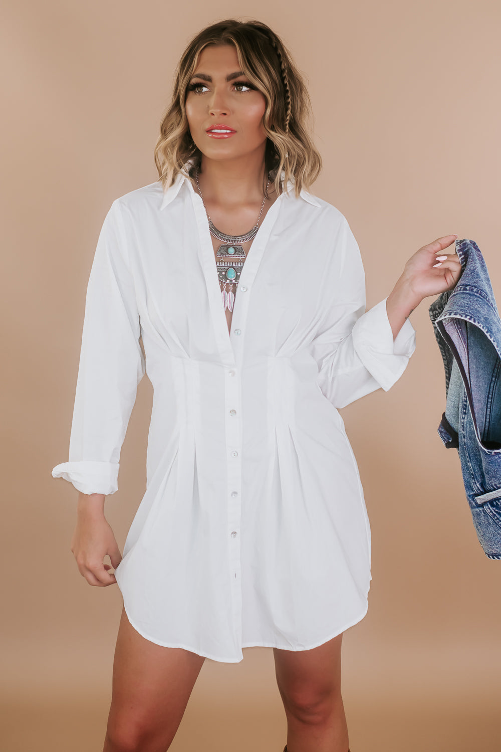 white button up dress Audrey Mini 0 whether worn solo or layered as a chic cover Button Down White Shirts Under