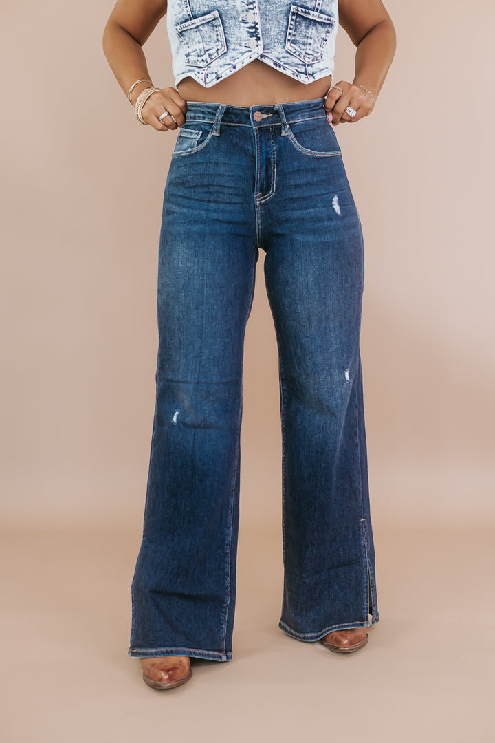 Stetson Vintage Side Slit Wide Leg Straight Leg Jeans, RISEN