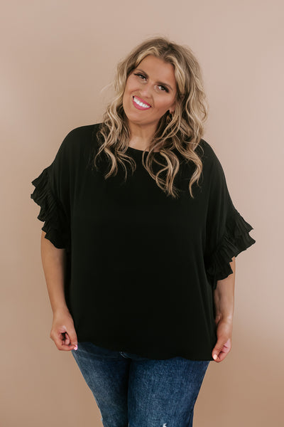 plus size black ruffle top