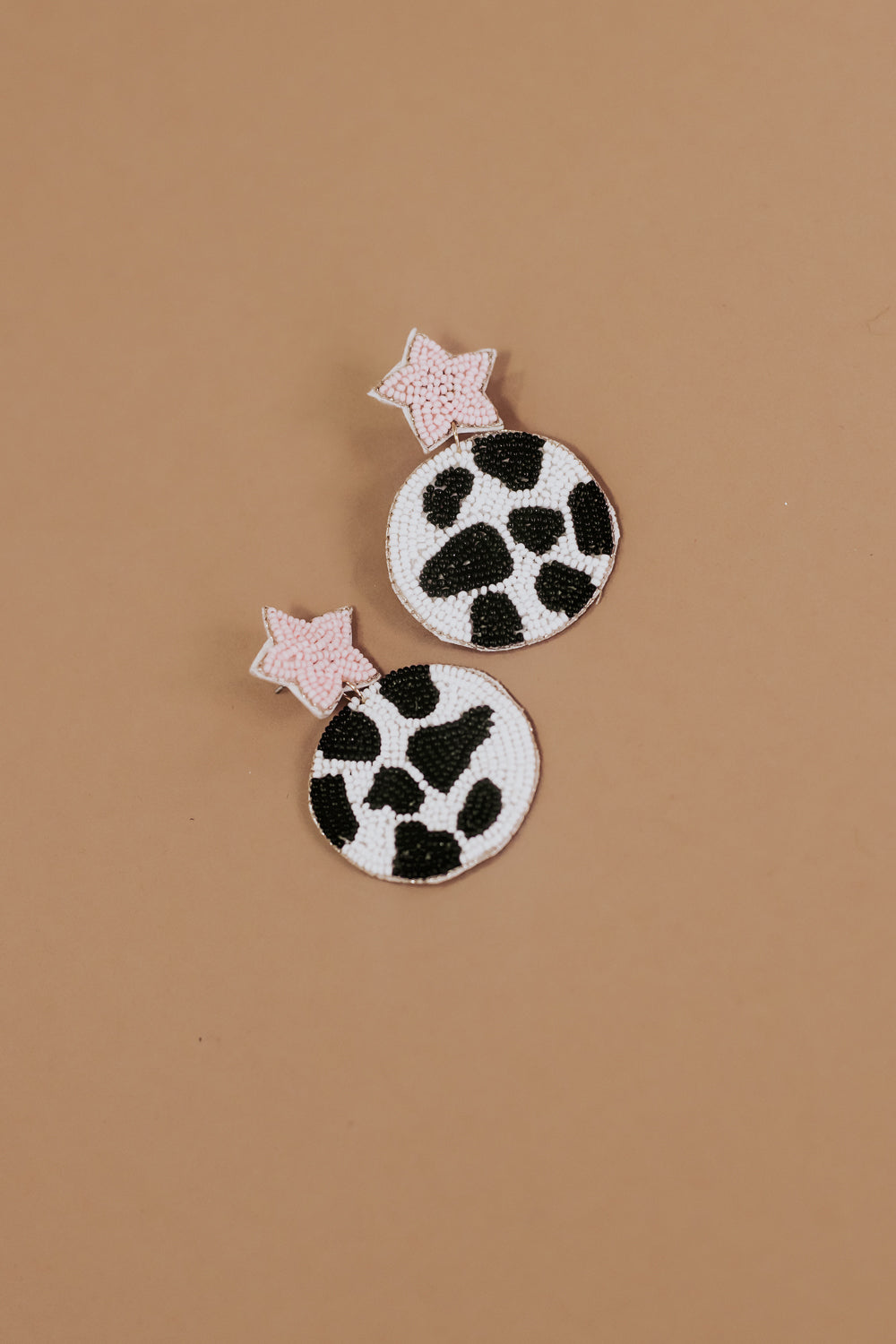 Pink Star Cowprint Earring
