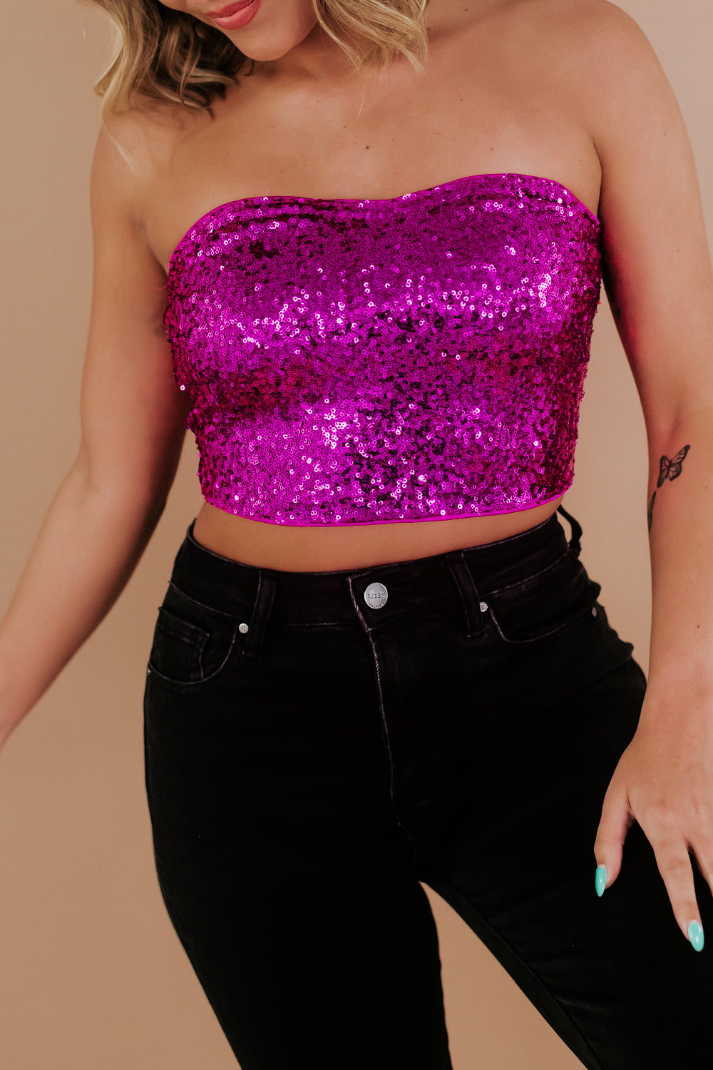 More or Less Sequin Tube Top, Magenta