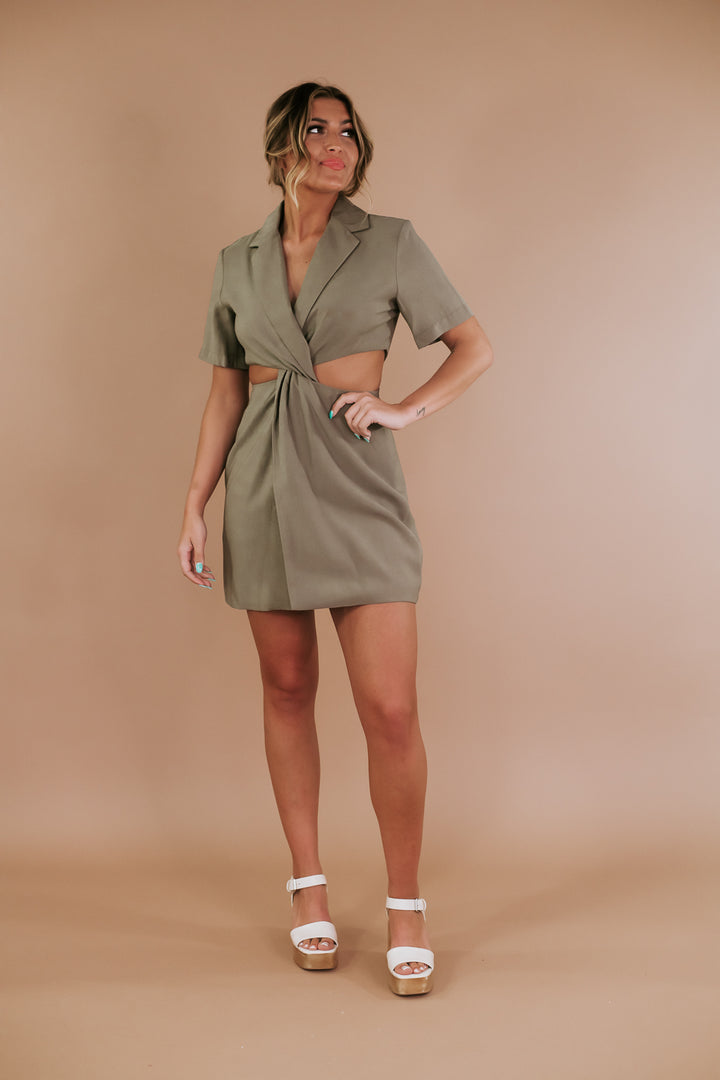 First In Show Cut Out Dress, Olive