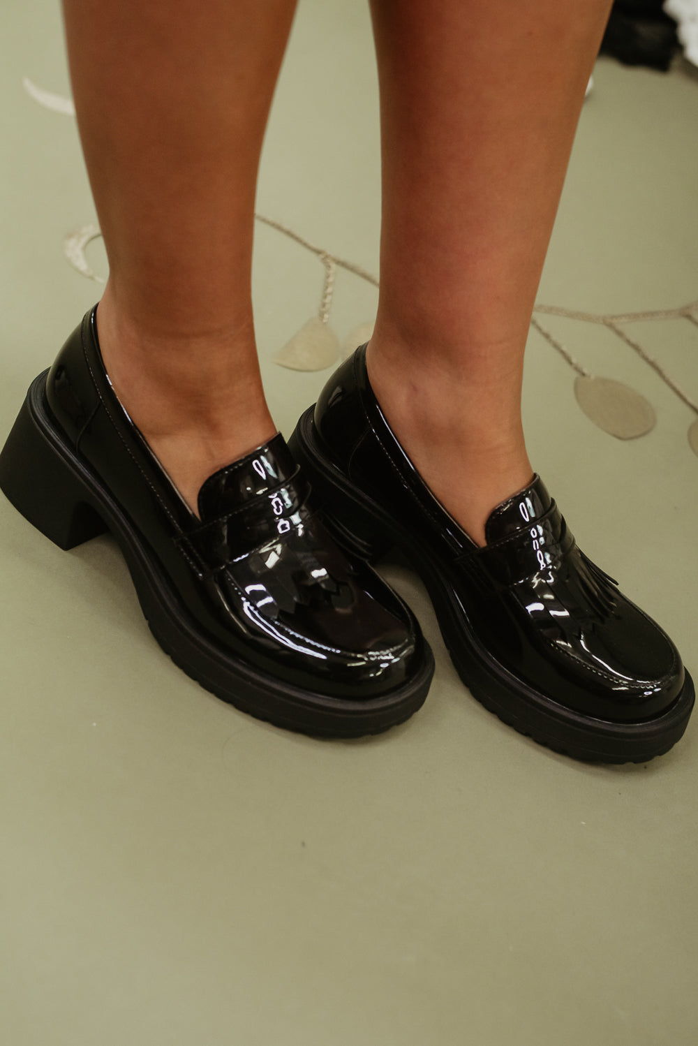 Patent Leather Penny Loafers, Black