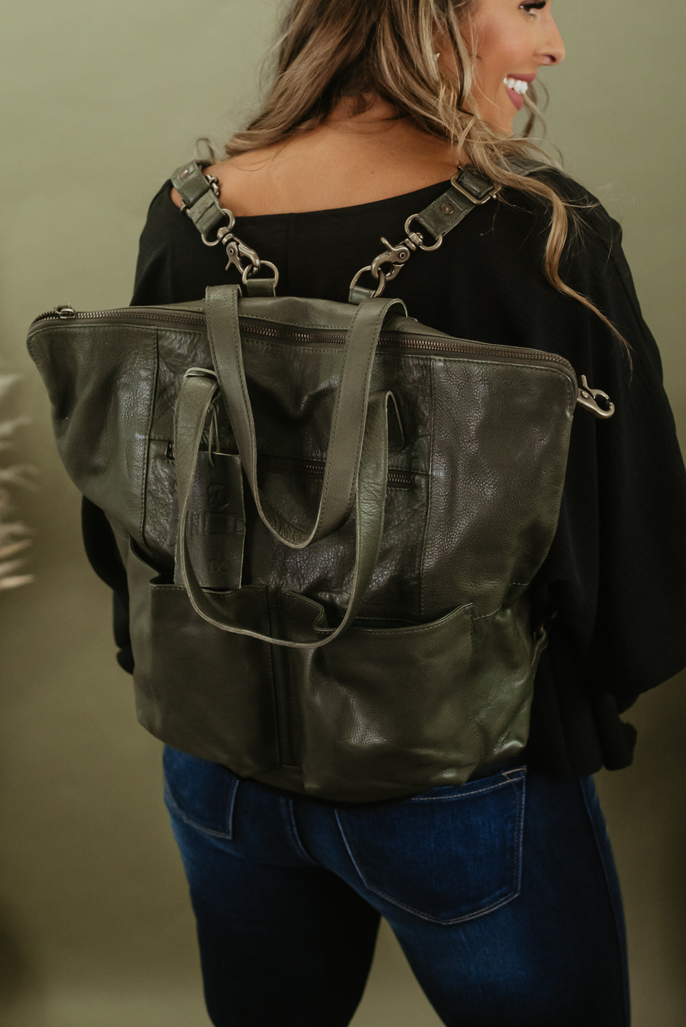 backpack leather convertible purse Saddle Up Convertible Tote/ Backpack , Olive