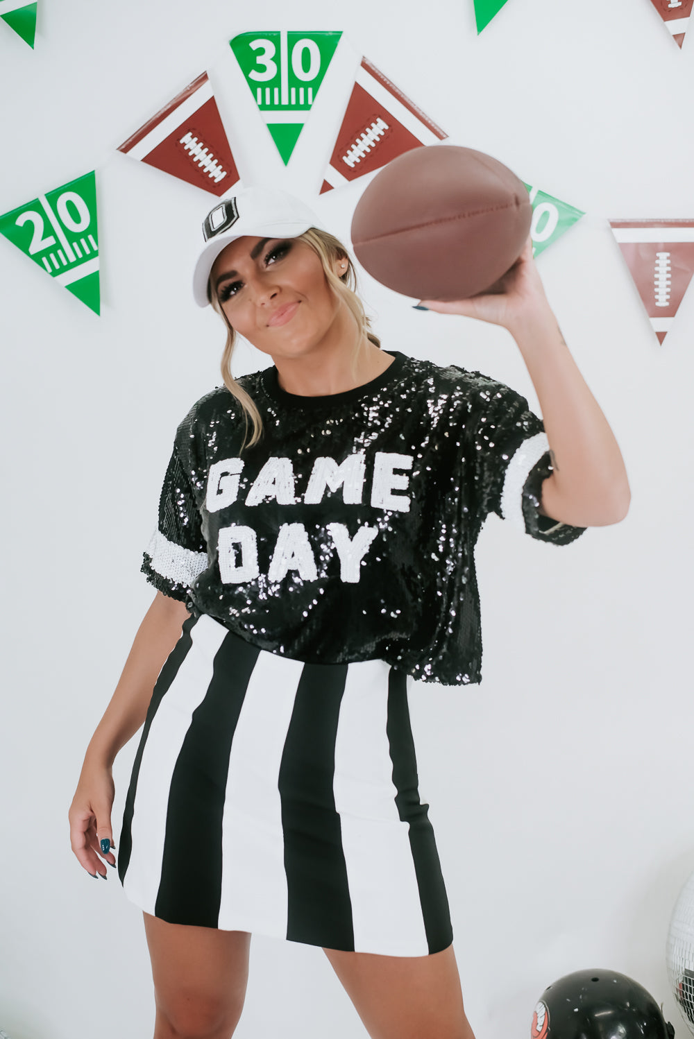 Game Day Sequins Cropped Tee, Black