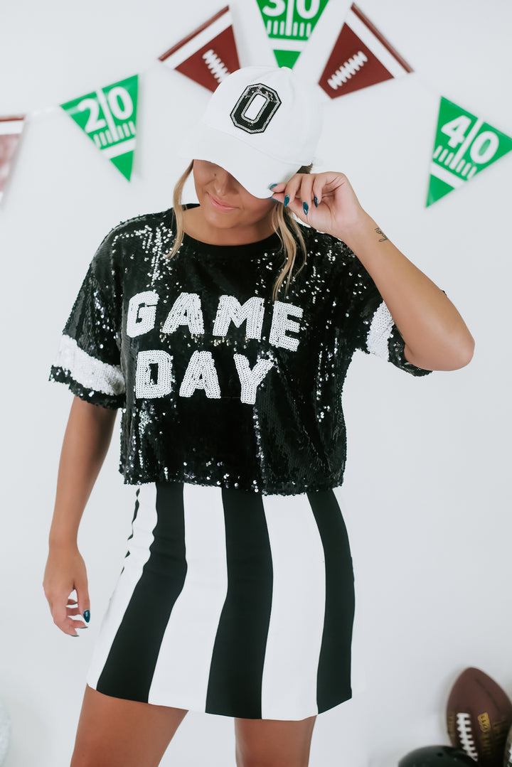 Game Day Sequins Cropped Tee, Black