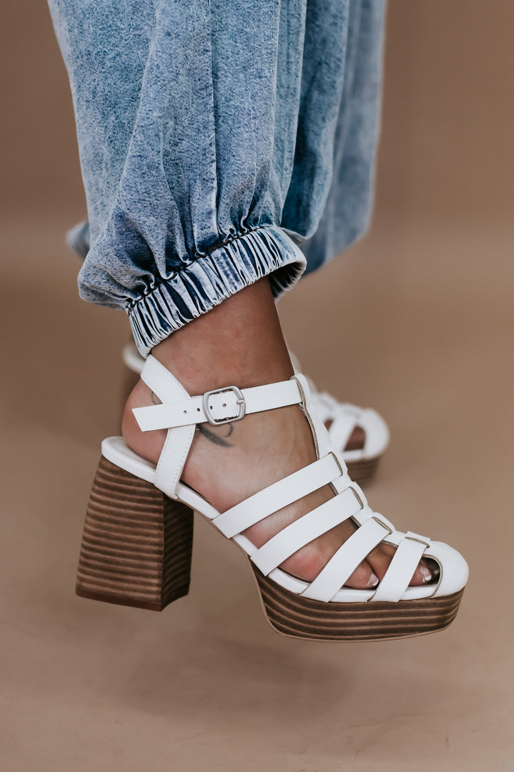 Hailee Gladiator Block Heel, White - Main Image