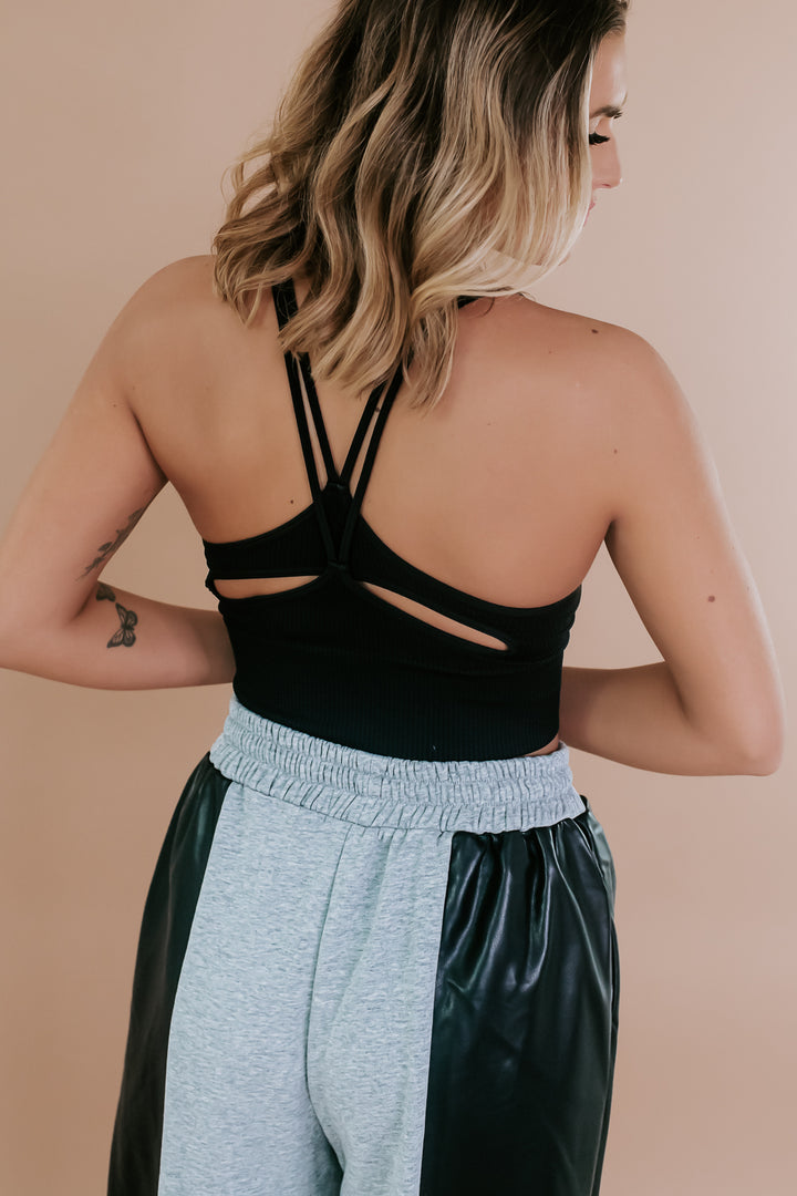 Strappy Cut Out Back Tank, Black