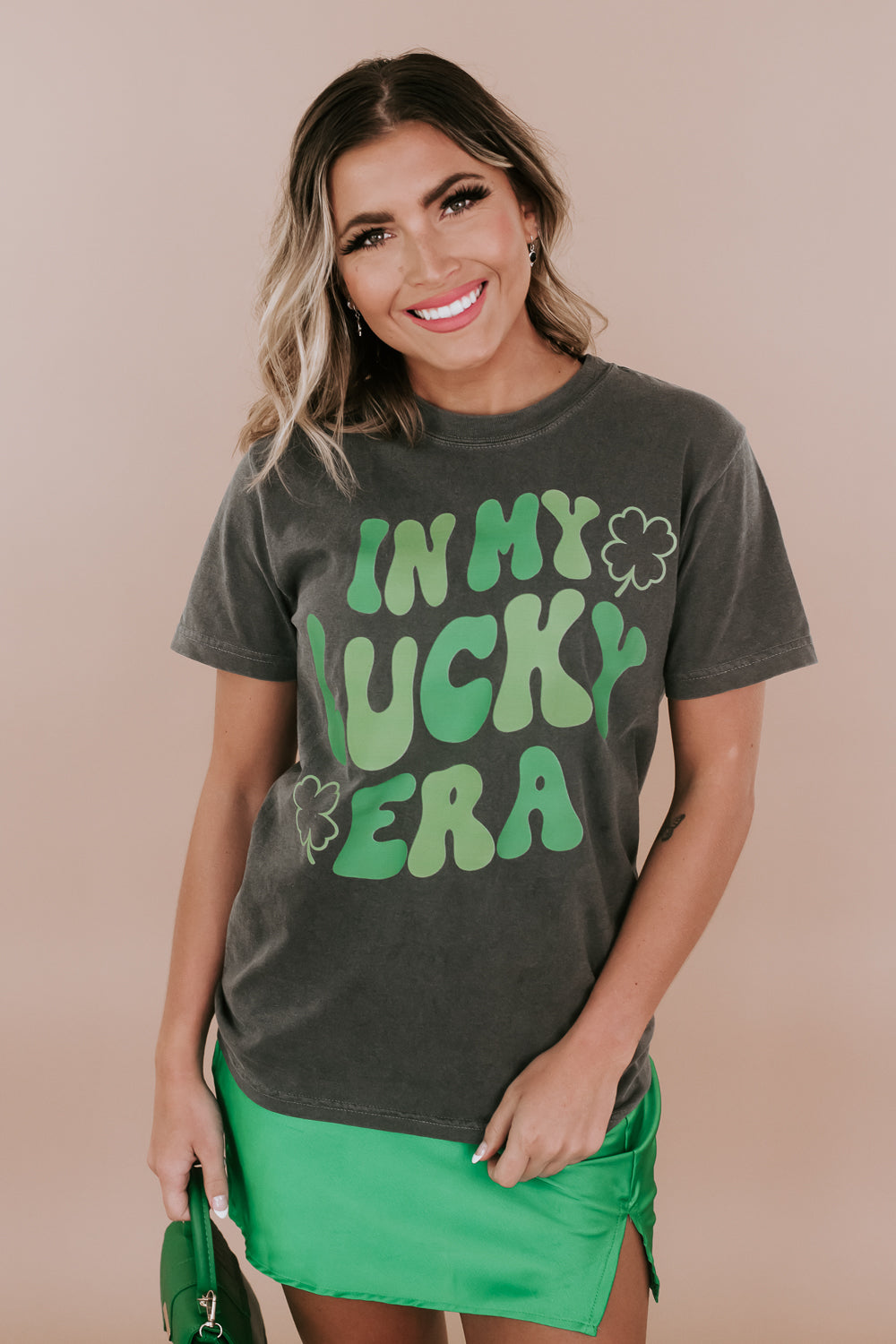 Lucky Era Graphic tee, St. pattys graphic tee, "In my lucky Era" Graphic tee, Green outfit inspo, St. Patrick's day outfit