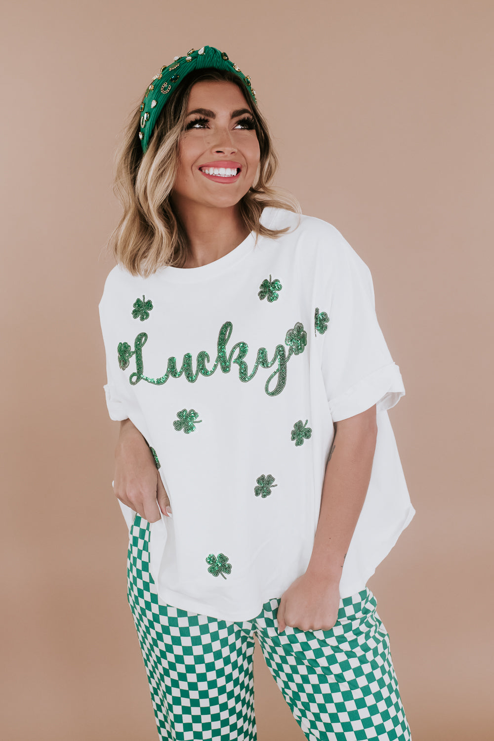 Lucky Sequin Patch Top, White