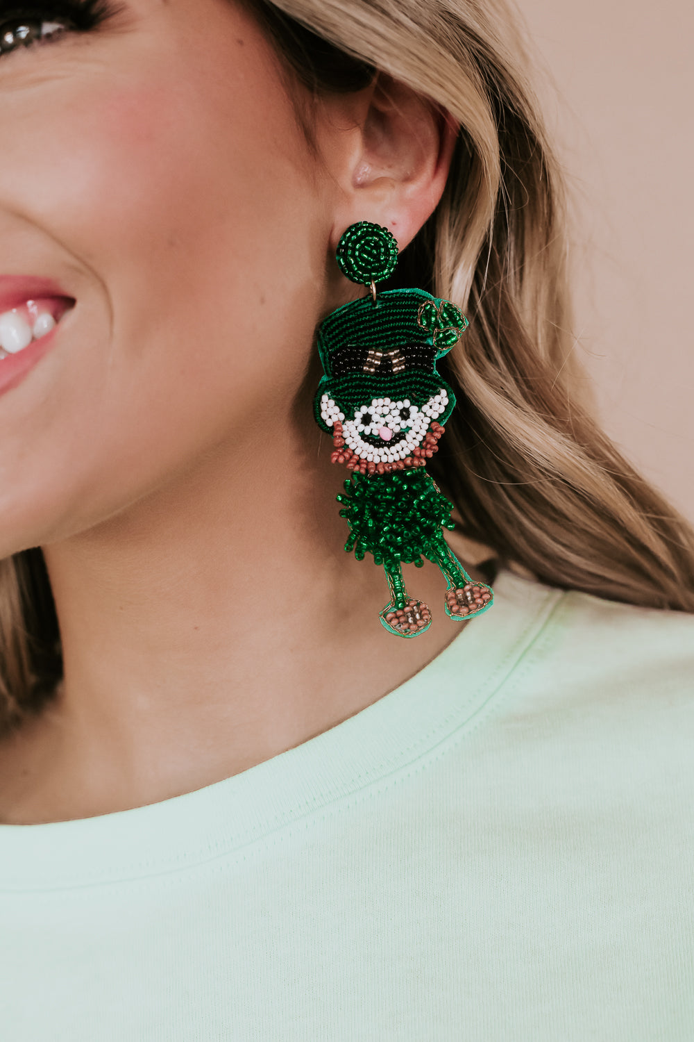 Leprechaun earrings, Leprechaun beaded earrings, St. Pattys day earrings