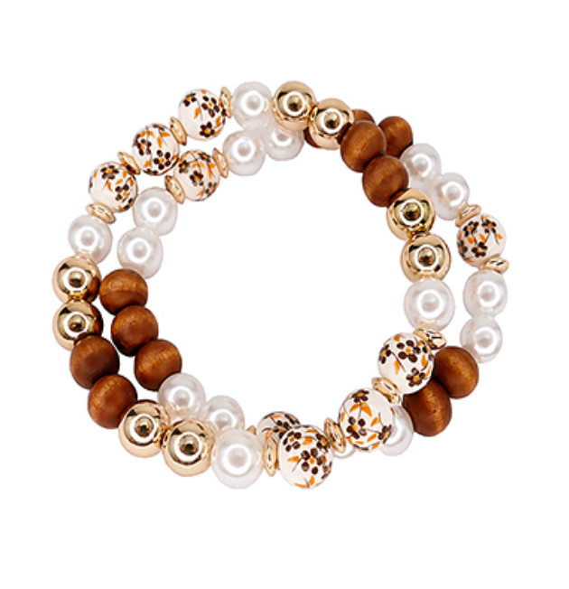 Dainty Flower Bracelets (set of 2), Brown