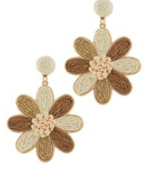 Wooden Flower Dangle Earring