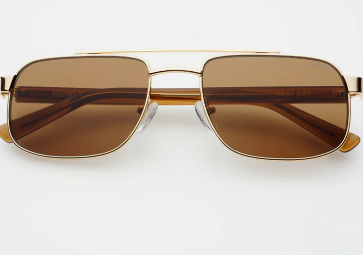 FREYRS: Vesper Unisex Aviator Sunglasses, Gold/ Solid Brown