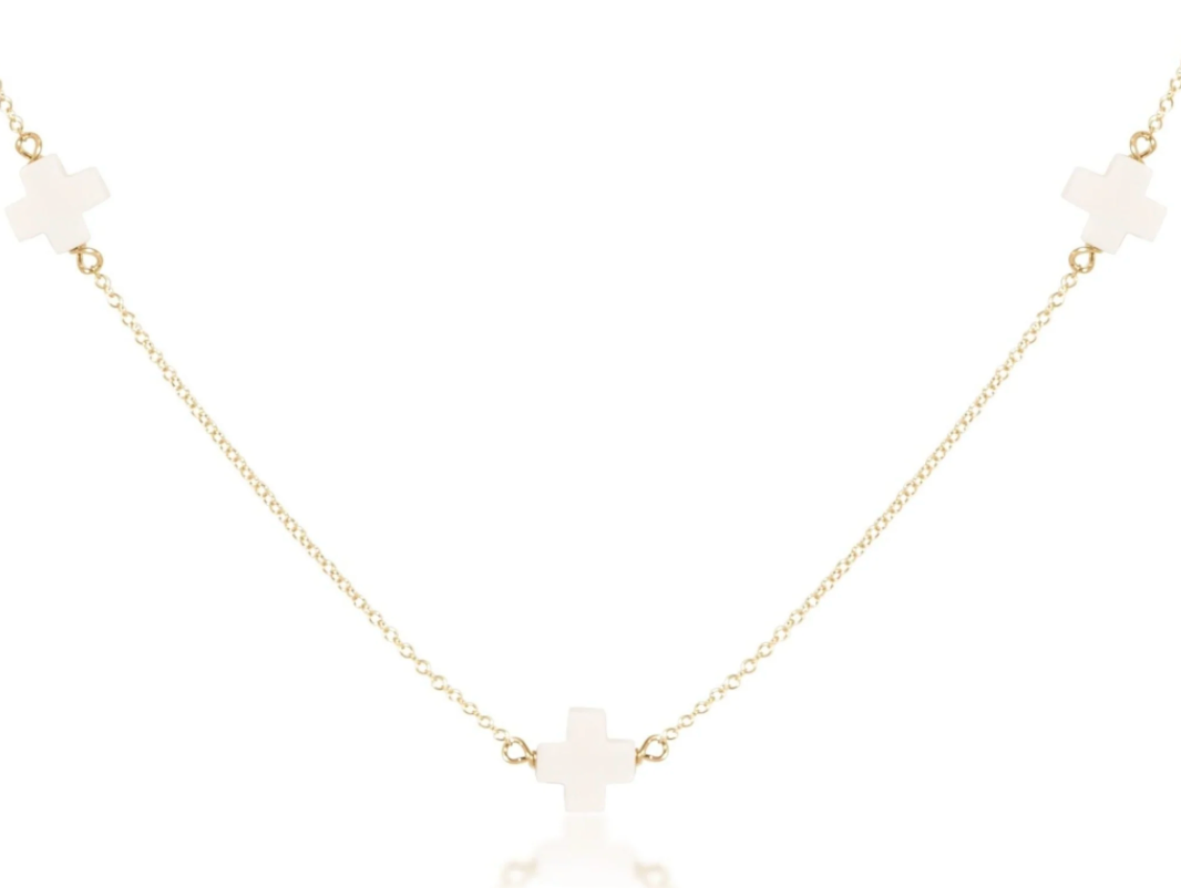 ENEWTON: 15" Choker Simplicity Chain Gold - Signature Cross Off-White
