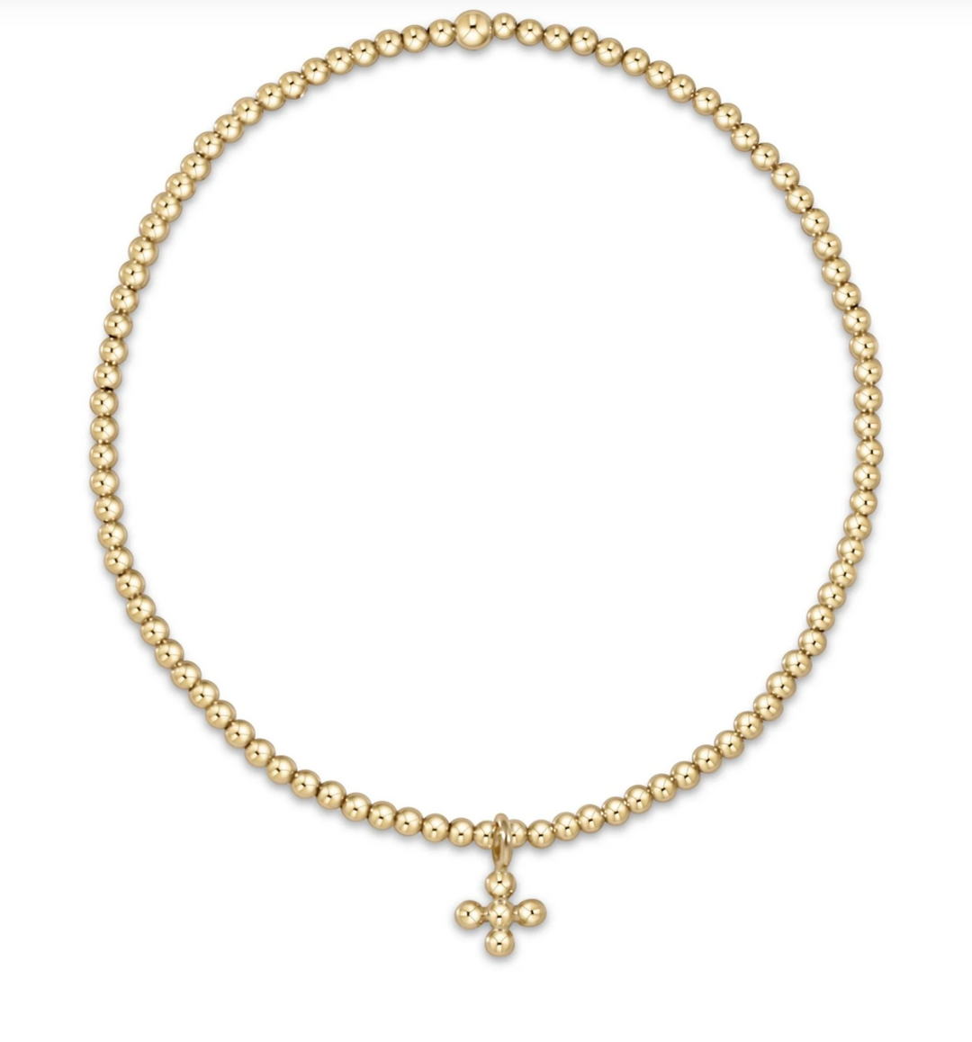 ENEWTON: Classic Gold 2mm Bracelet - Beaded Signature Cross Small Gold Charm