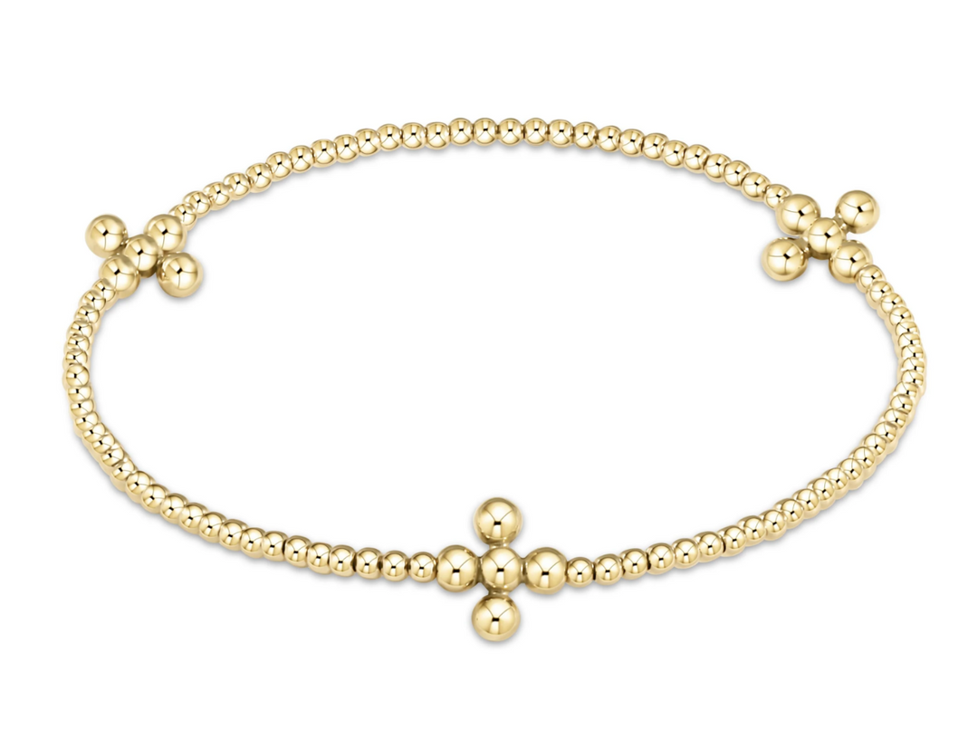 ENEWTON: Beaded 3mm Gold Signature Cross 2mm Gold Bracelet