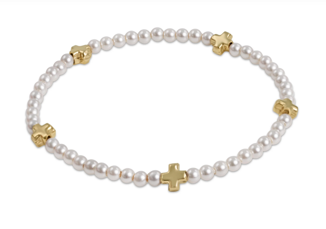 ENEWTON: Signature Cross Small 3mm Pearl  Bracelet - Gold