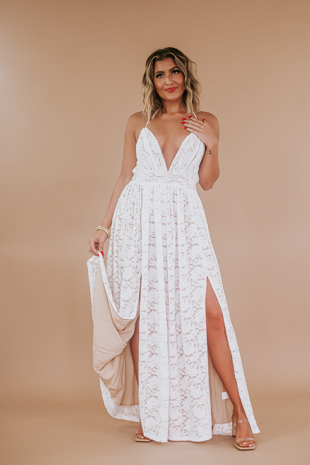 ECB Exclusive: Layla Lace Maxi Dress, White Large ECB Exclusive: Layla Lace Maxi Dress, White Large