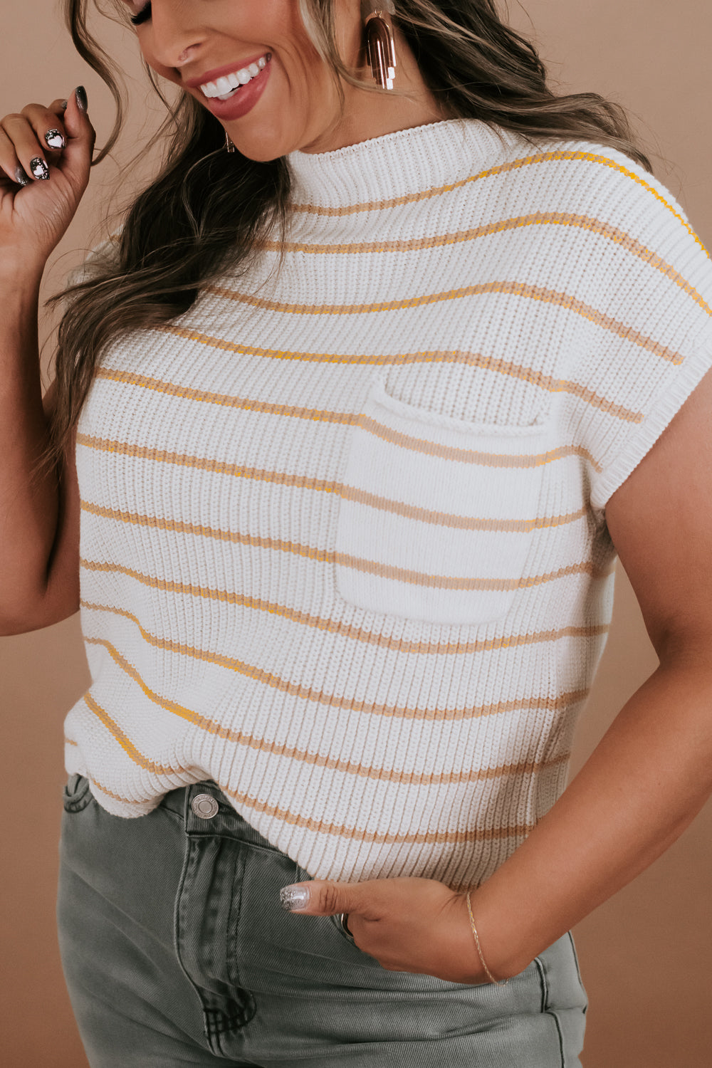 Striped Sweater Vest, Cream/Yellow