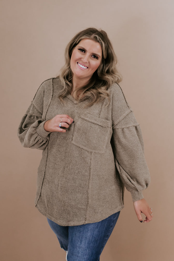Be You Puff Sleeve Knit Top, Mocha