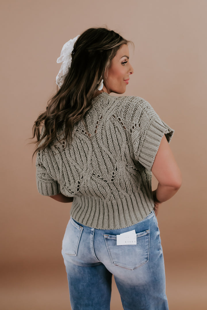 BY TOGETHER: Cali Crochet Top Sweater, Olive