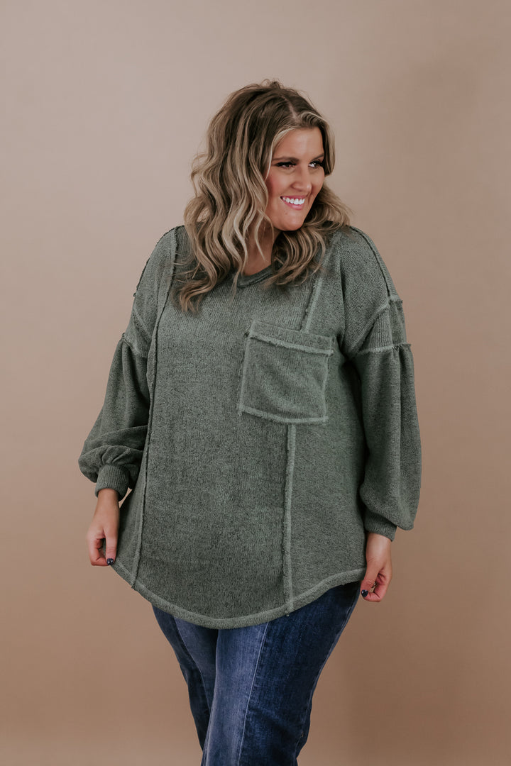 Be You Puff Sleeve Knit Top, Olive