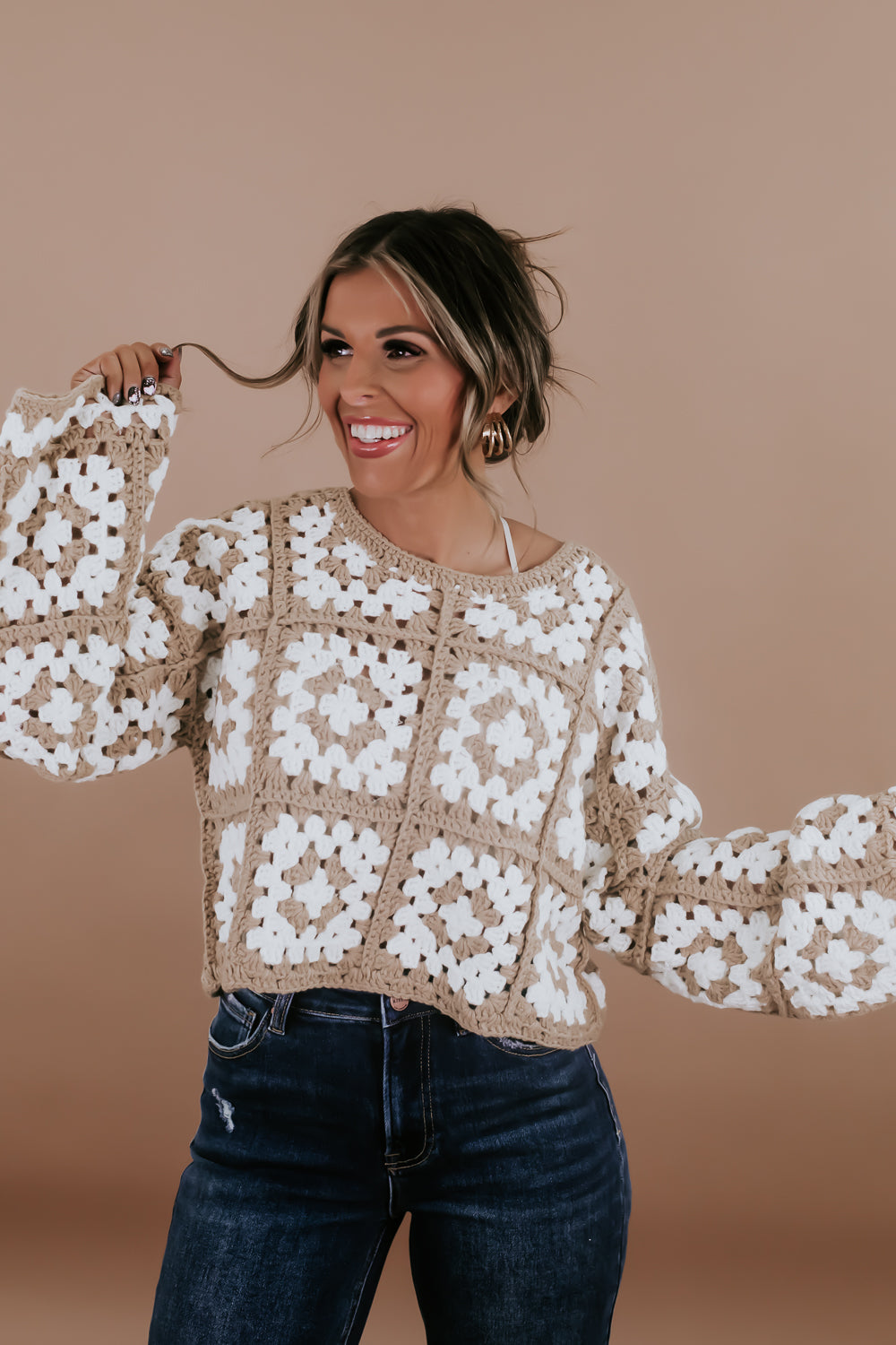 Catch You Later Crochet Sweater, Taupe
