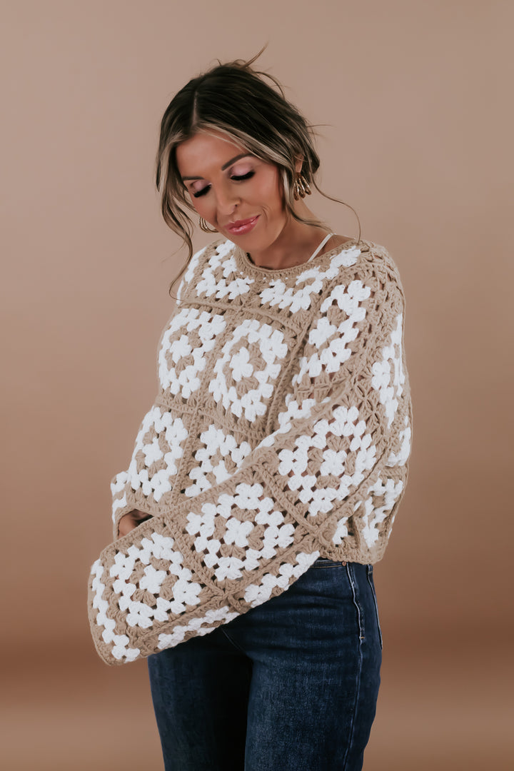 Catch You Later Crochet Sweater, Taupe