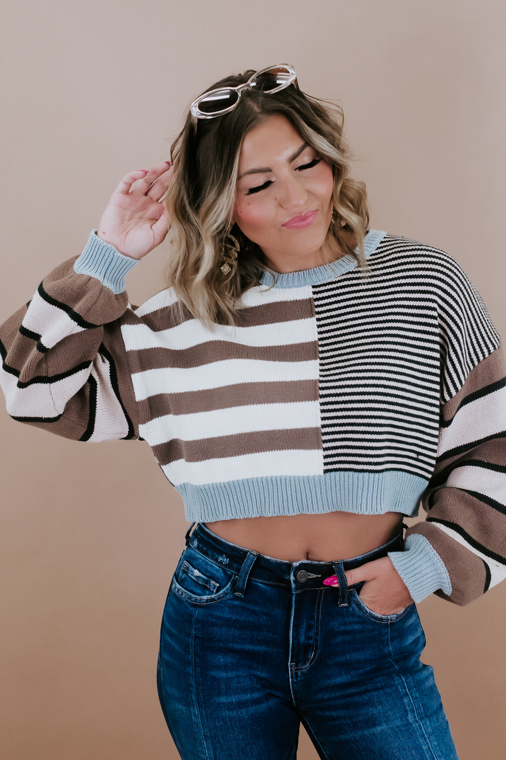 Cropped Striped Sweater, Multi