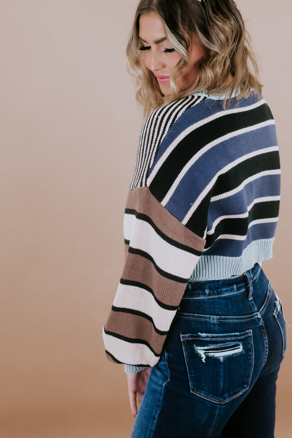 Cropped Striped Sweater, Multi