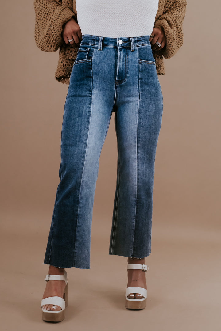 Frankie High Rise Two Toned Ankle Straight Jeans RISEN