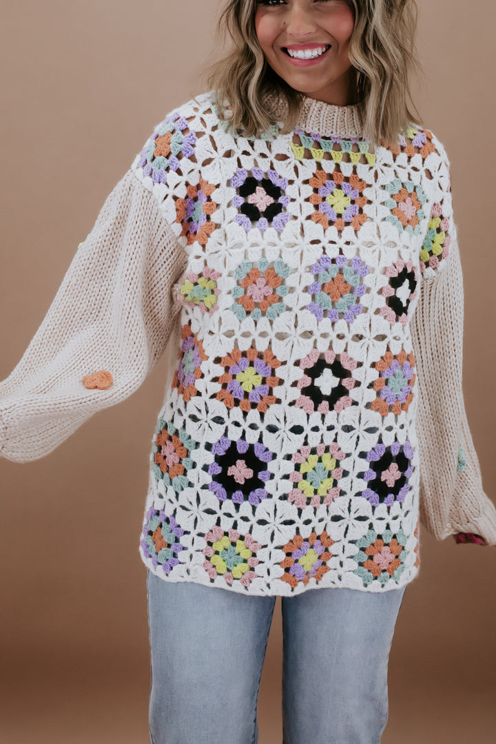 Colorful Crochet Knit Sweater