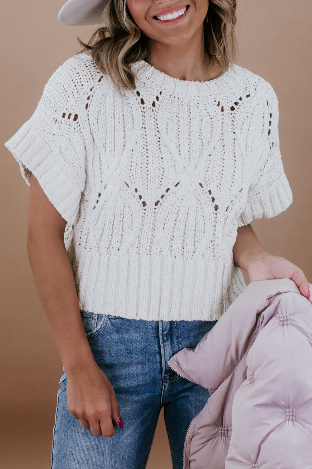 BY TOGETHER: Cali Crochet Top Sweater, Cream