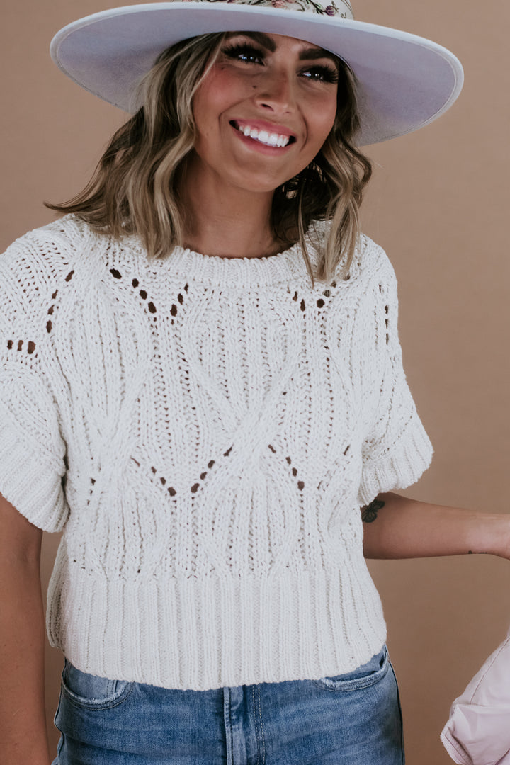 BY TOGETHER: Cali Crochet Top Sweater, Cream