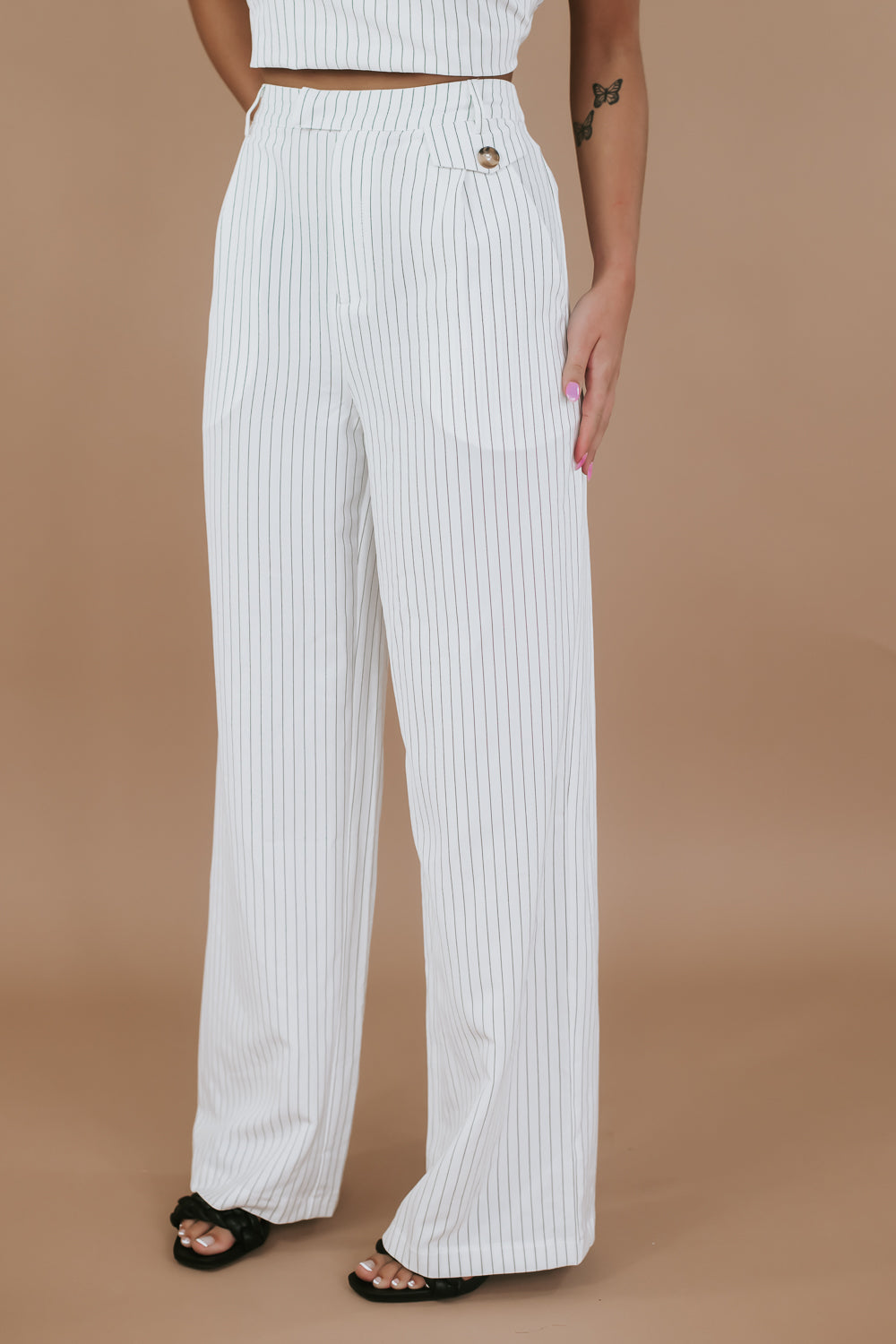 Classy Pin Stripe Set, White