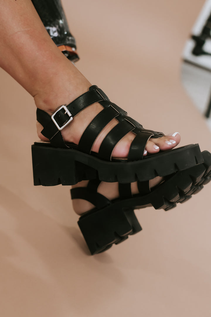 Summer Lug Sole Gladiator Sandal, Black
